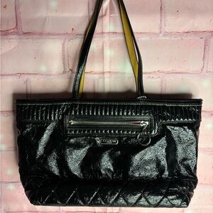 Coach Black Patent Leather Tote with Yellow Lining